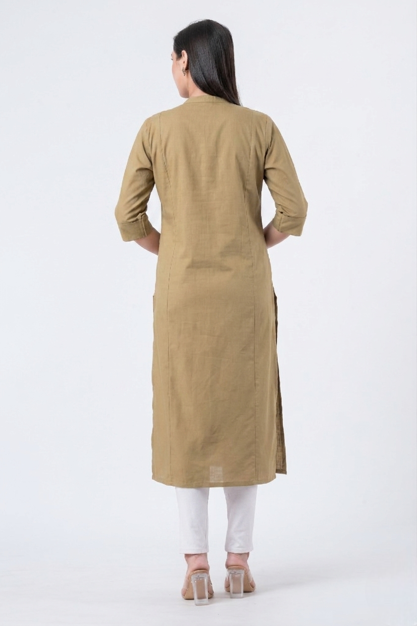 Attire Hub Womens Pure Cotton Taupe Solid Kurti