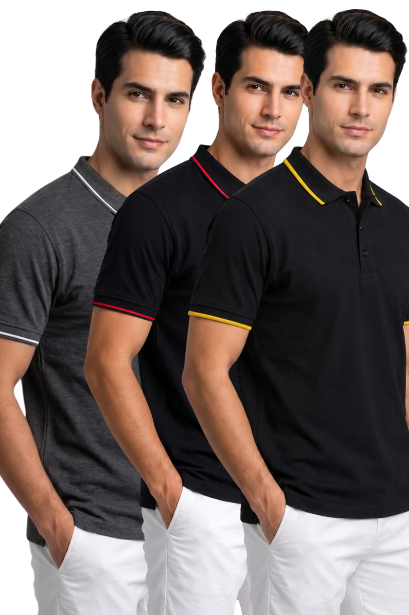 Attire Hub Mens Pure Cotton Multi Pack Polo Polo T-Shirt (Pack of 3)