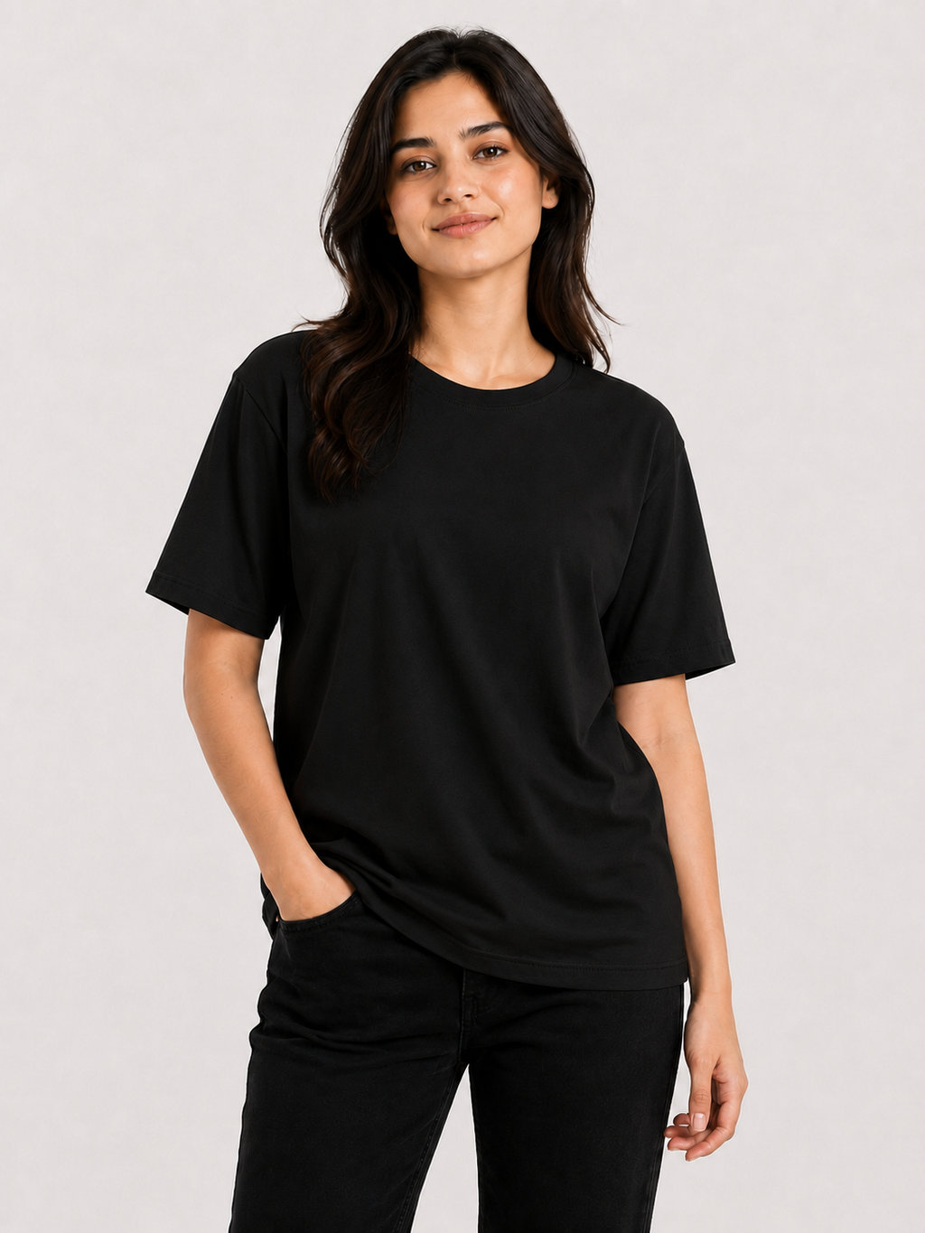 Attire Hub Womens Pure Cotton Black Solid Round Oversized T-Shirt