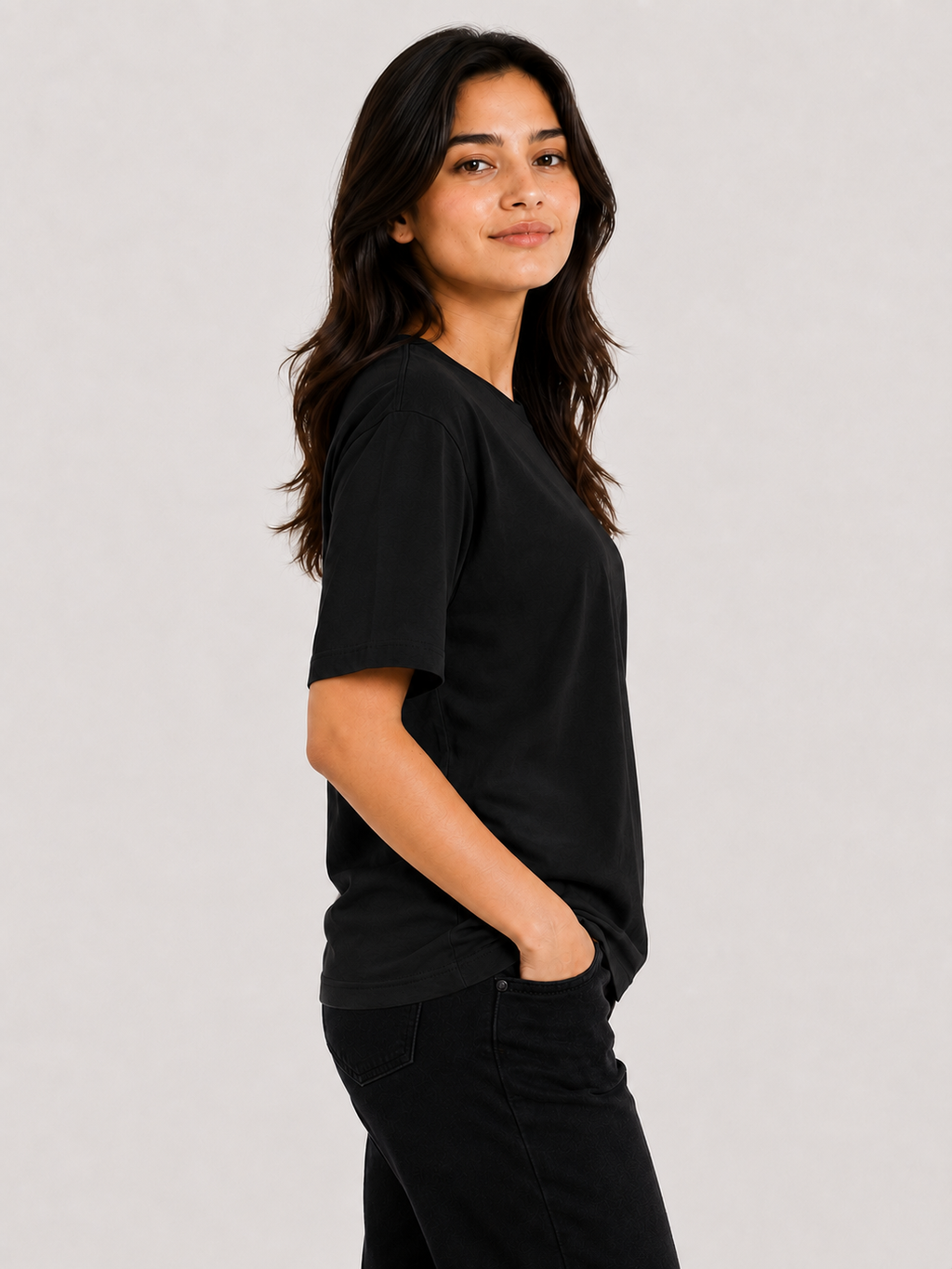 Attire Hub Womens Pure Cotton Black Solid Round Oversized T-Shirt