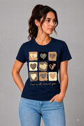 Attire Hub Womens Pure Cotton Navy Blue Heart Printed Round T-Shirt
