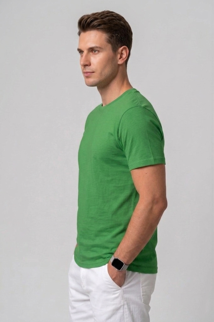 Attire Hub Mens Pure Cotton Grass Green, White & Teal Multi Pack Solid Round T-Shirt (Pack of 3)