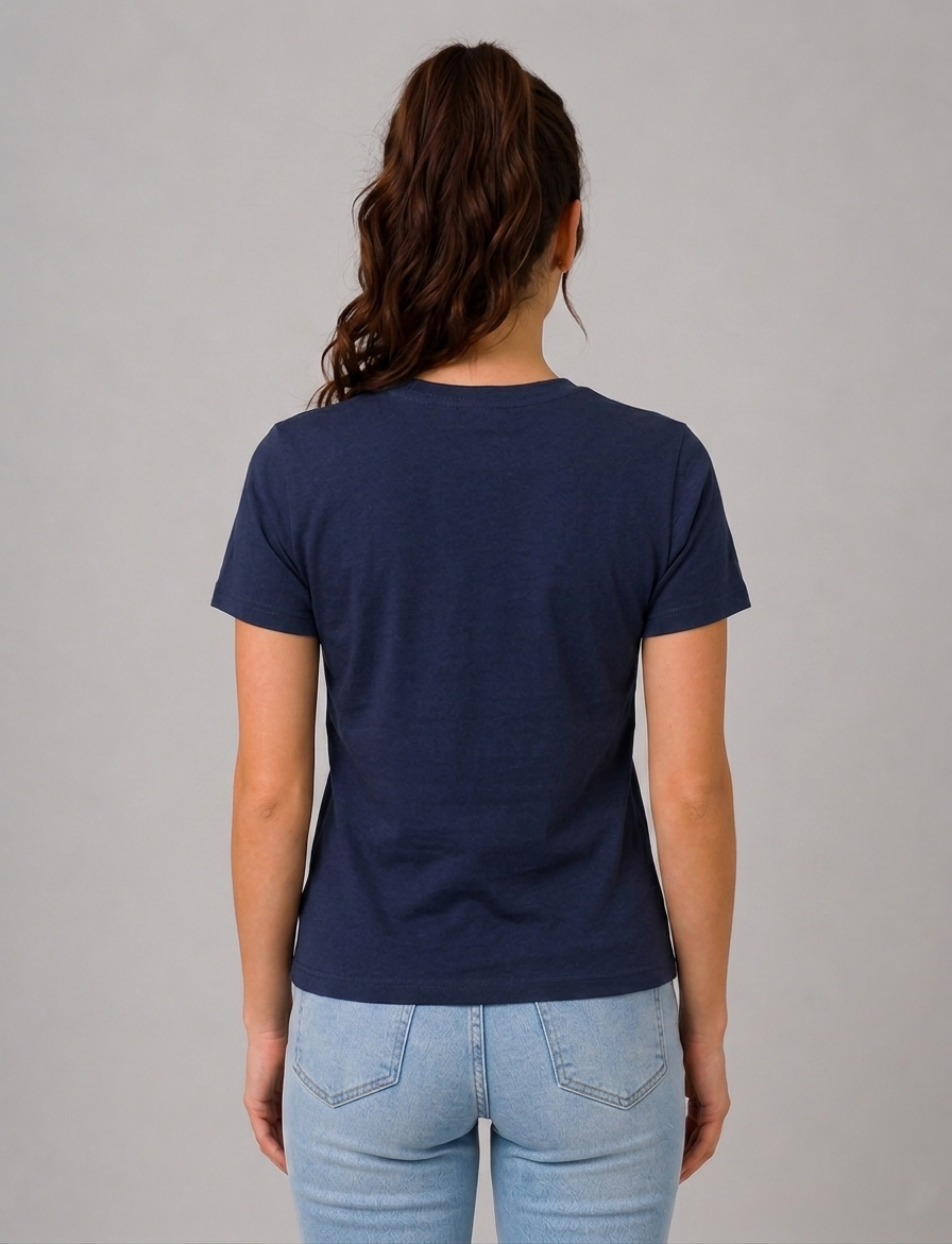 Attire Hub Womens Pure Cotton Navy Blue Brroklyn Printed Round T-Shirt
