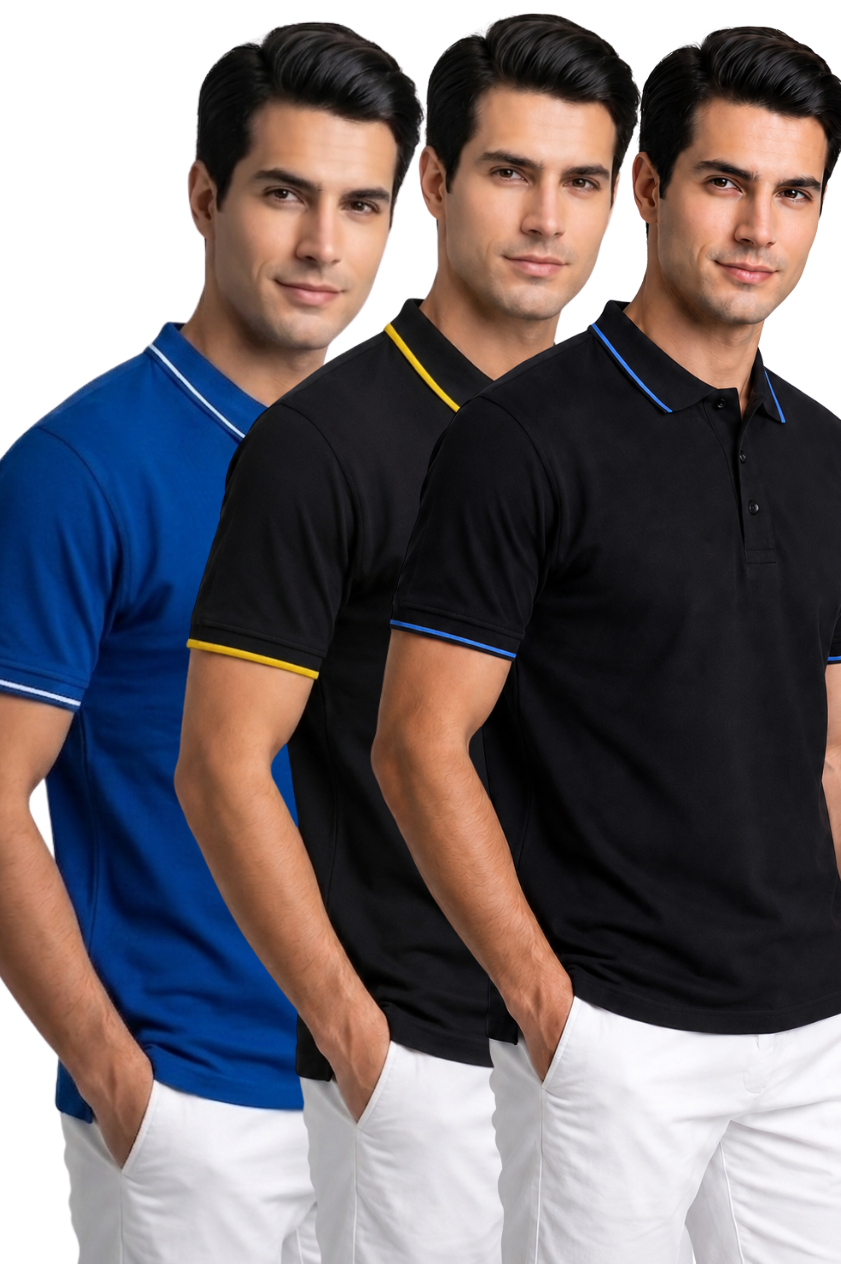 Attire Hub Mens Pure Cotton Multi Pack Polo Polo T-Shirt (Pack of 3)