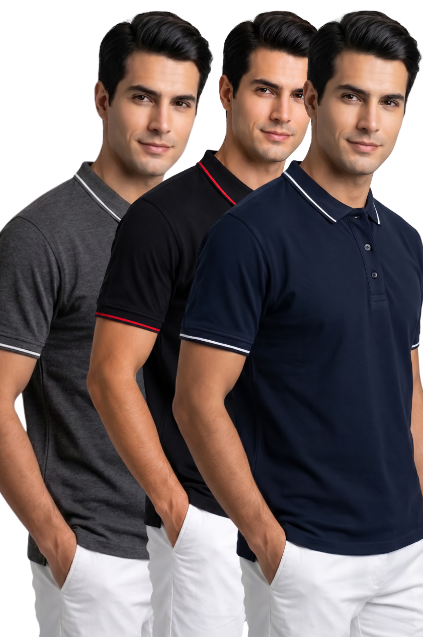 Attire Hub Mens Pure Cotton Multi Pack Polo Polo T-Shirt (Pack of 3)