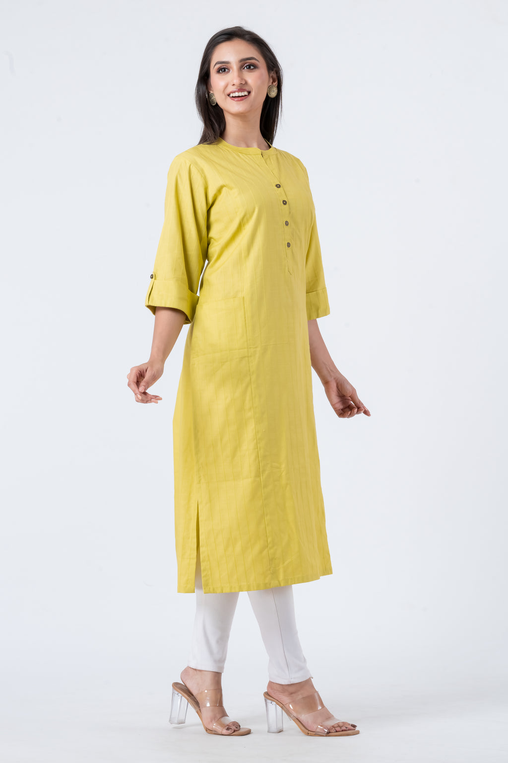 Attire Hub Womens Pure Cotton Yellow Solid Kurti