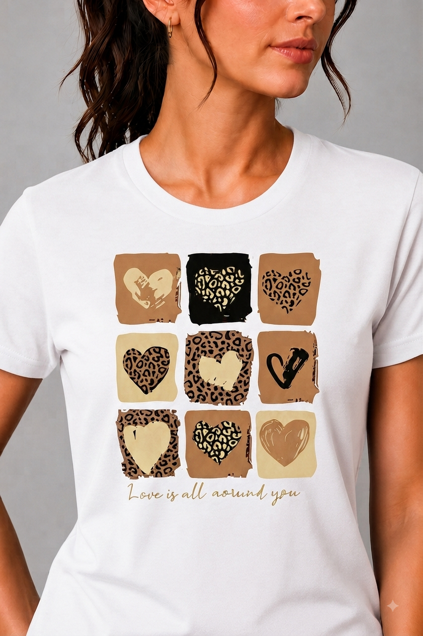 Attire Hub Womens Pure Cotton White Heart Printed Round T-Shirt