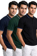 Attire Hub Mens Pure Cotton Multi Pack Polo Polo T-Shirt (Pack of 3)