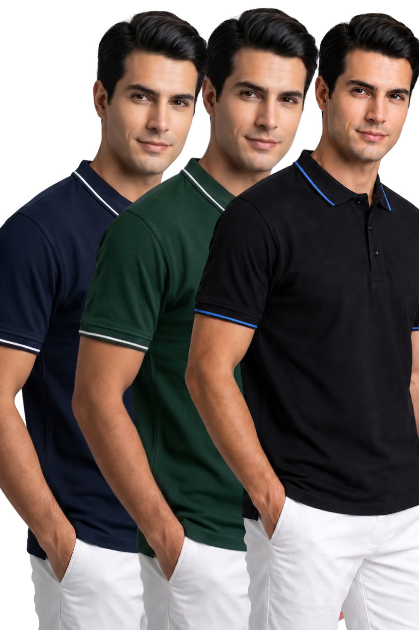 Attire Hub Mens Pure Cotton Multi Pack Polo Polo T-Shirt (Pack of 3)