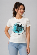 Attire Hub Womens Pure Cotton White Turtle Printed Round T-Shirt