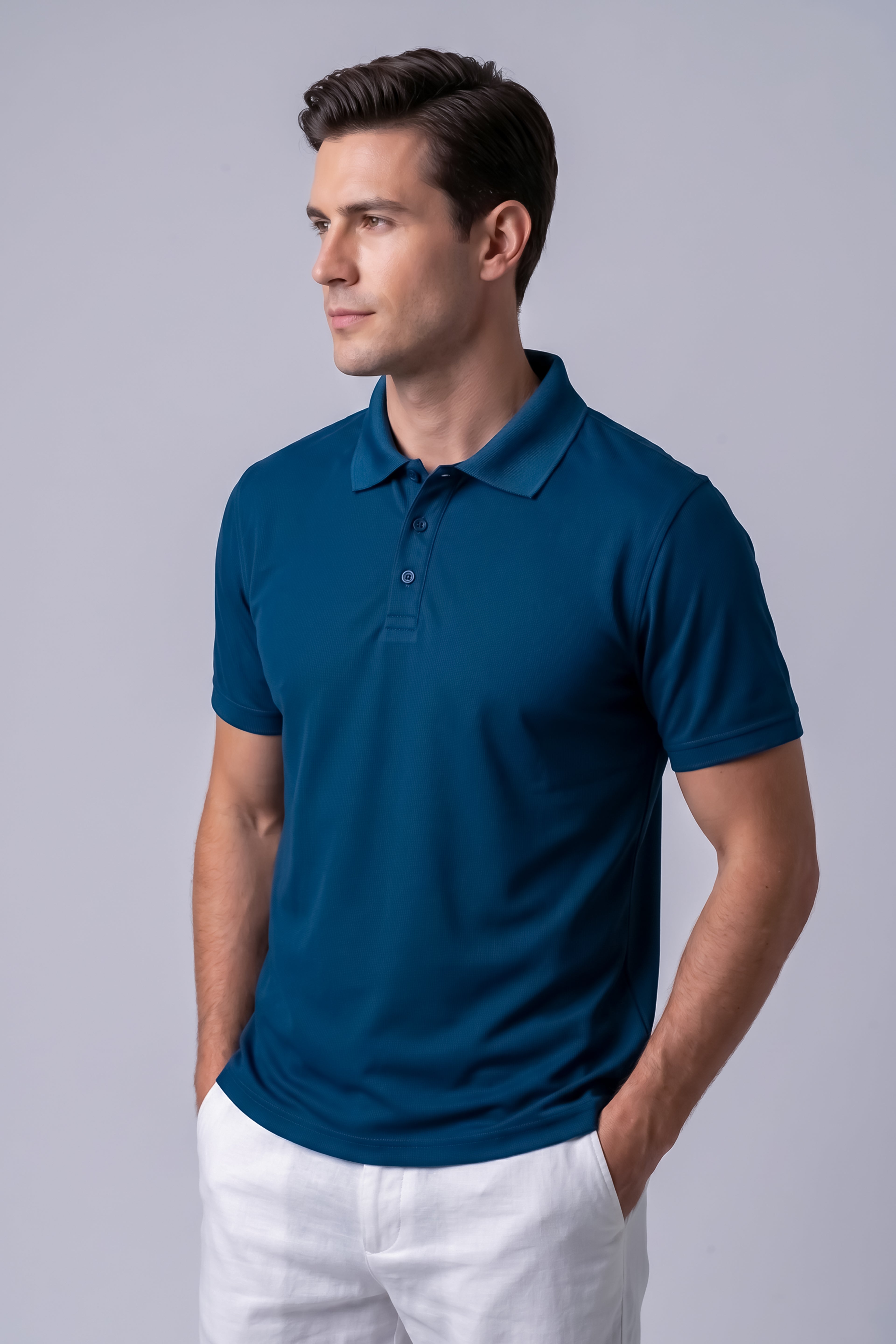 Attire Hub Mens Pure Cotton Blue Solid Polo T-Shirt