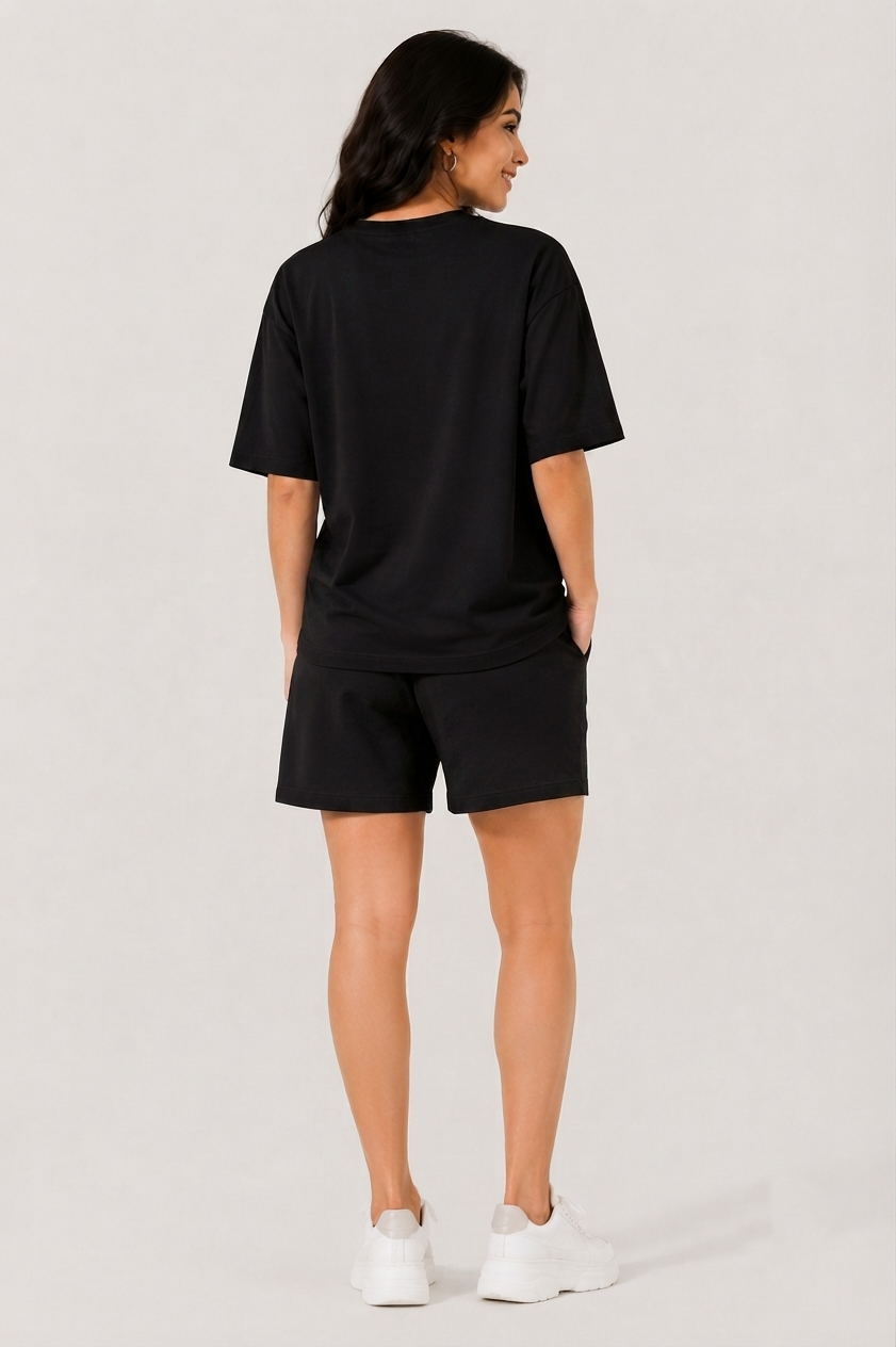 Attire Hub Womens Pure Cotton Black Solid Co-ords Set