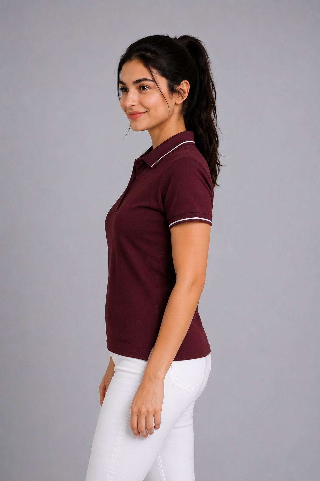 Attire Hub Womens Pure Cotton Maroon (White Tipping) Solid Polo T-Shirt