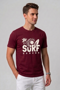 Attire Hub Mens Pure Cotton Maroon Surf Season Printed Round T-Shirt