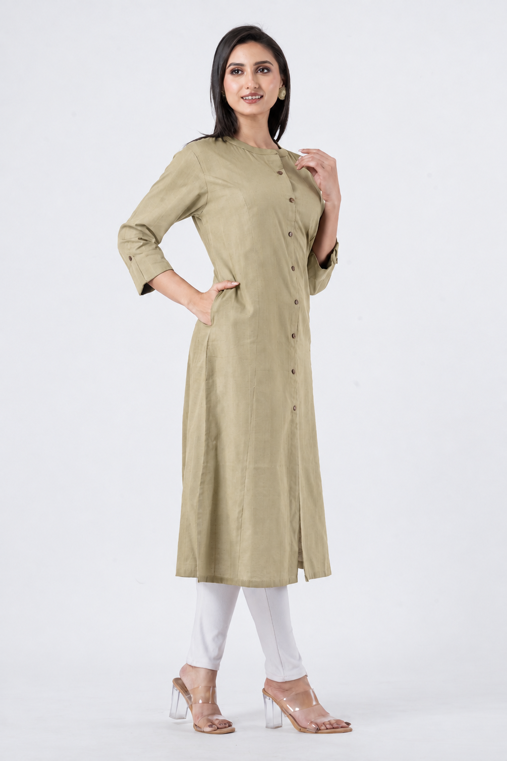 Attire Hub Womens Pure Cotton Taupe Solid Kurti