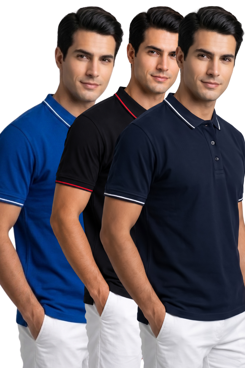 Attire Hub Mens Pure Cotton Multi Pack Polo Polo T-Shirt (Pack of 3)