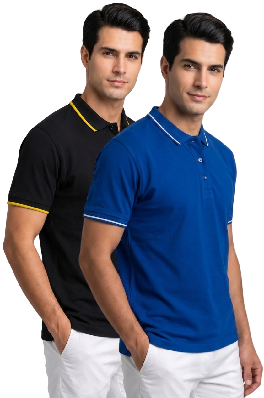 Attire Hub Mens Pure Cotton Multi Pack Polo Polo T-Shirt (Pack of 2)