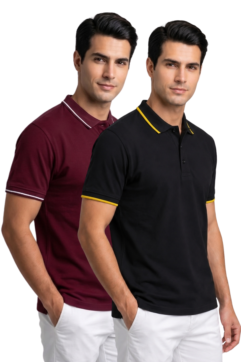 Attire Hub Mens Pure Cotton Multi Pack Polo Polo T-Shirt (Pack of 2)