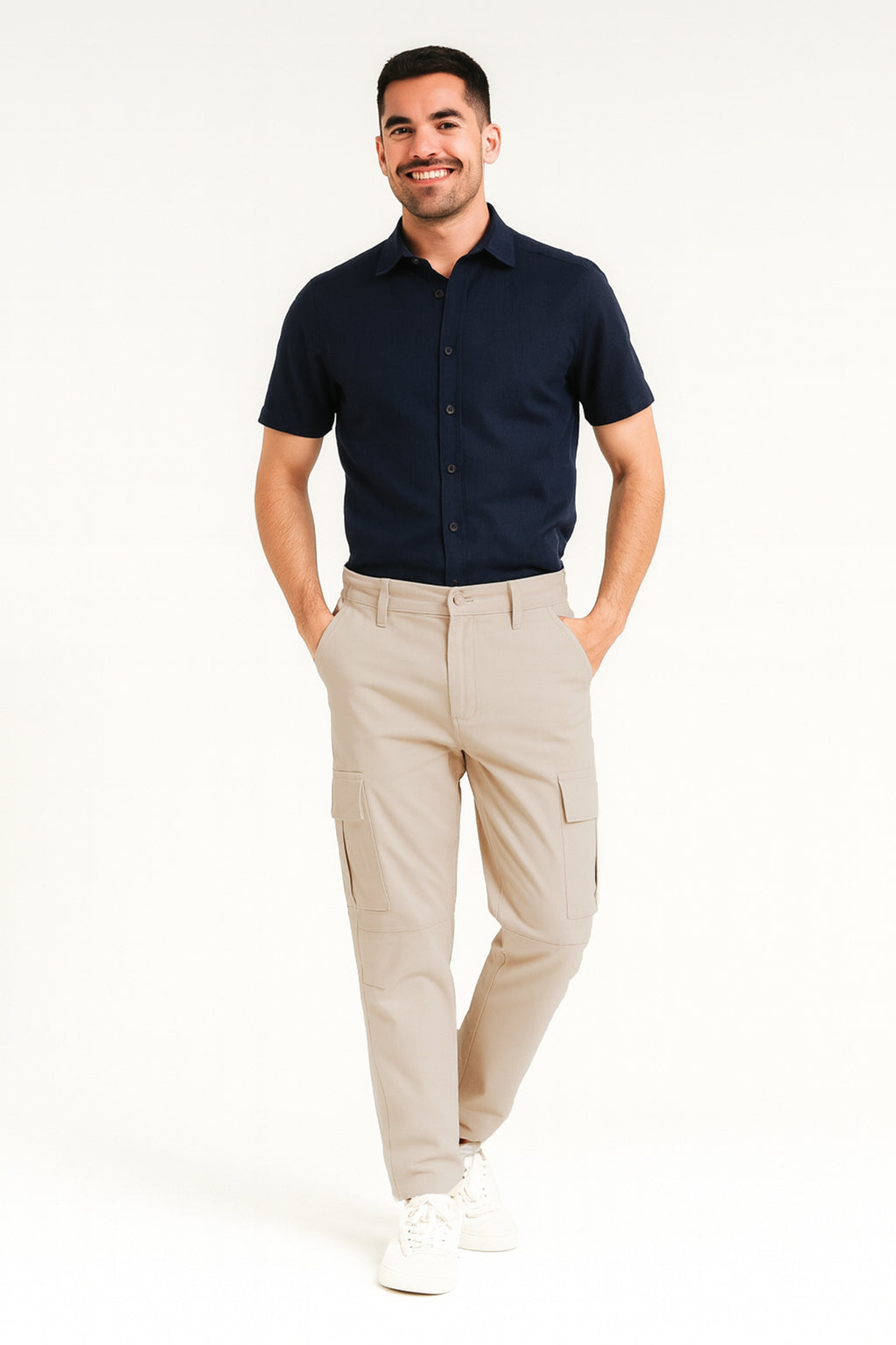 Attire Hub Mens Cotton Blend Cream Solid Cargos
