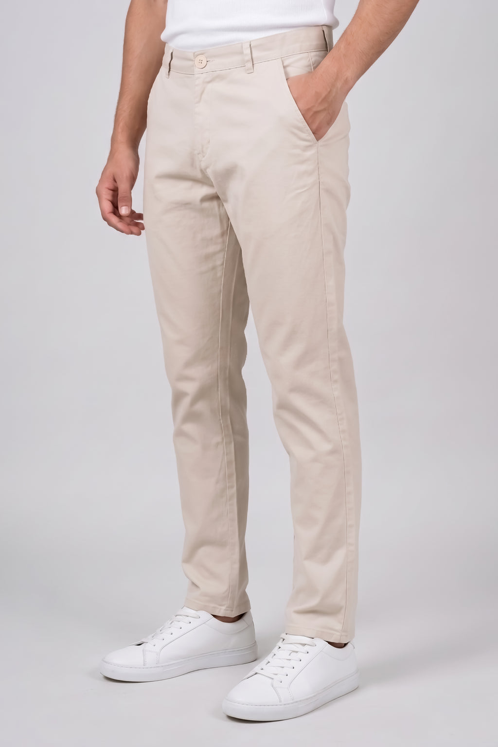 Attire Hub Mens Pure Cotton Beige Solid Chinos