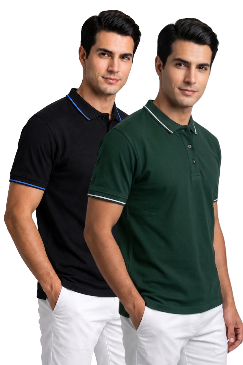 Attire Hub Mens Pure Cotton Multi Pack Polo Polo T-Shirt (Pack of 2)