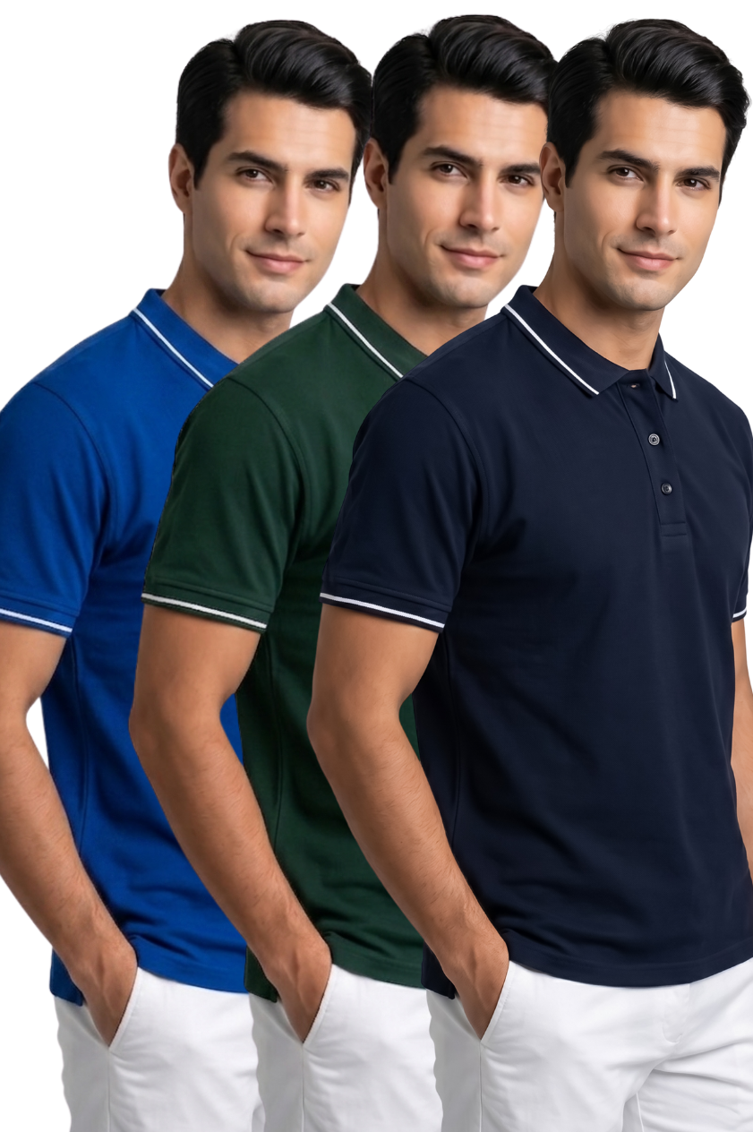 Attire Hub Mens Pure Cotton Multi Pack Polo Polo T-Shirt (Pack of 3)